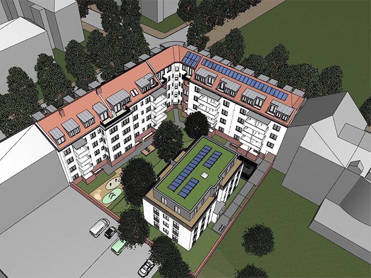 Perspektive mit Neubau Gartenhaus